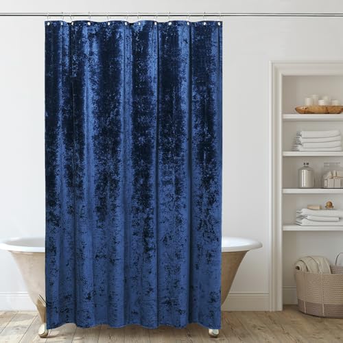 TAMGHO Pannesamt-Duschvorhang, marineblauer Duschvorhang für Badezimmer, luxuriöses Duschvorhang-Set mit 12 Edelstahl-Haken, dicker Stoff, wasserdicht, 183 x 183 cm von TAMGHO