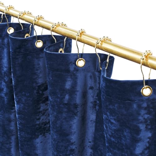 TAMGHO Royal Blue Velvet Duschvorhang, marineblauer Pannesamt Duschvorhang mit goldenen Ösen, Luxus-Duschvorhang-Set mit 12 goldenen Haken, dicker Stoff, wasserdicht, 72 x 72 cm von TAMGHO