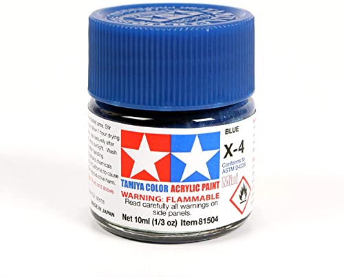TAMIYA 81504 – Acrylfarbe Mini, Glanz Blau 10 ml Tintenfläschchen, x-4 von TAMIYA