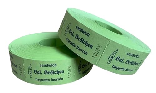 Bonrolle Belegtes Brötchen grün dreisprachig 2 Rollen je 1000 perforierte Abrisse fortlaufend nummeriert Gastro Festival Speisemarke Verpflegungsmarke Event Firmenveranstaltung Volksfest Jahrmarkt Bonrolle Belegtes Brötchen grün dreisprachig 2 Rollen je 1000 perforierte Abrisse fortlaufend nummeriert Gastro Festival Speisemarke Verpflegungsmarke Event Firmenveranstaltung Volksfest Jahrmarkt von TAMLED