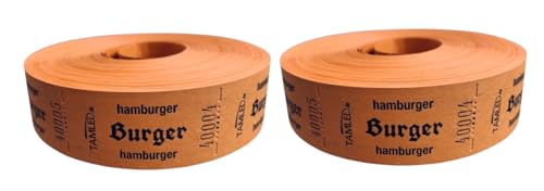 TAMLED Bonrolle Burger orange 2 Rollen je 1000 perforierte Abrisse fortlaufend nummeriert Gastromarken Festival Speisen Verpflegung Events Firmenveranstaltung Volksfest Vereinsfest Wertmarke von TAMLED