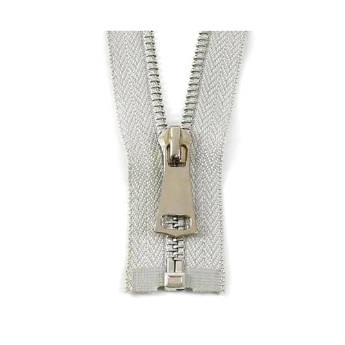 TAMSNDL Reißverschluss 1 Stück 5# Metallreißverschluss, offene Reißverschlüsse for Jacken, Mäntel, Taschen, Kleidung, Reißverschluss-Reparaturset, Nähzubehör (grau, 120 cm)(Beige,40cm) von TAMSNDL