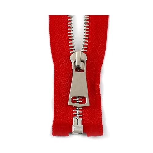 TAMSNDL Reißverschluss 1 Stück 5# Metallreißverschluss, offene Reißverschlüsse for Jacken, Mäntel, Taschen, Kleidung, Reißverschluss-Reparaturset, Nähzubehör (grau, 120 cm)(Red,100cm) von TAMSNDL