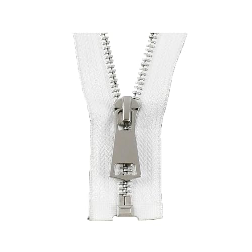 TAMSNDL Reißverschluss 1 Stück 5# Metallreißverschluss, offene Reißverschlüsse for Jacken, Mäntel, Taschen, Kleidung, Reißverschluss-Reparaturset, Nähzubehör (grau, 120 cm)(White,60cm) von TAMSNDL