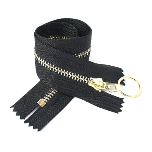 TAMSNDL Reißverschluss 10 Stück 3# Metallreißverschlüsse mit Goldzähnen, O-Ring-Abzieher-Reißverschlüsse (Beige)(Black) von TAMSNDL