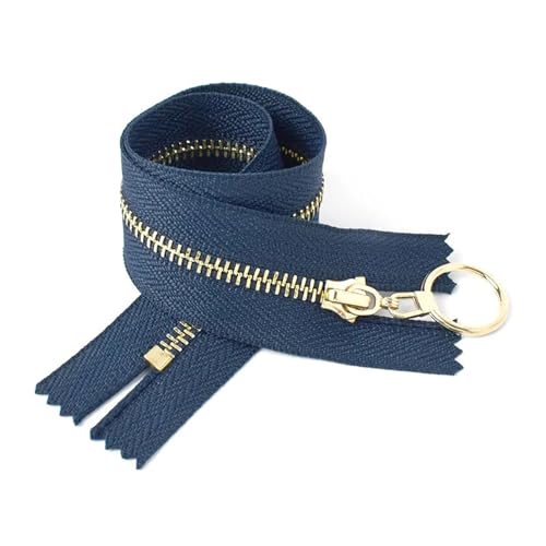 TAMSNDL Reißverschluss 10 Stück 3# Metallreißverschlüsse mit Goldzähnen, O-Ring-Abzieher-Reißverschlüsse (Beige)(Blue) von TAMSNDL