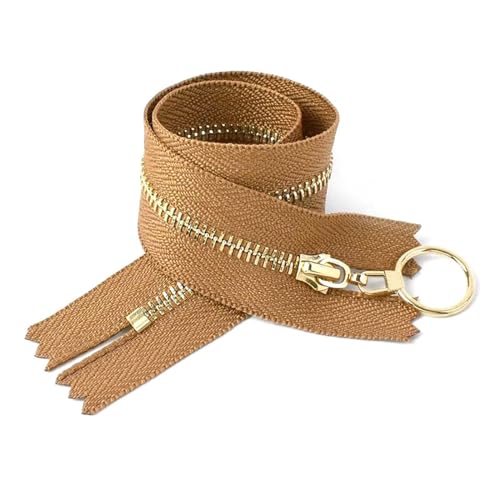 TAMSNDL Reißverschluss 10 Stück 3# Metallreißverschlüsse mit Goldzähnen, O-Ring-Abzieher-Reißverschlüsse (Beige)(Brown) von TAMSNDL