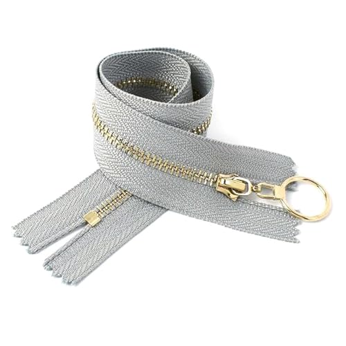 TAMSNDL Reißverschluss 10 Stück 3# Metallreißverschlüsse mit Goldzähnen, O-Ring-Abzieher-Reißverschlüsse (Beige)(Gray) von TAMSNDL