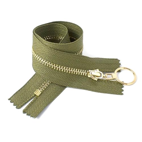 TAMSNDL Reißverschluss 10 Stück 3# Metallreißverschlüsse mit Goldzähnen, O-Ring-Abzieher-Reißverschlüsse (Beige)(Green) von TAMSNDL