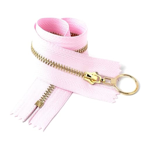 TAMSNDL Reißverschluss 10 Stück 3# Metallreißverschlüsse mit Goldzähnen, O-Ring-Abzieher-Reißverschlüsse (Beige)(Pink) von TAMSNDL