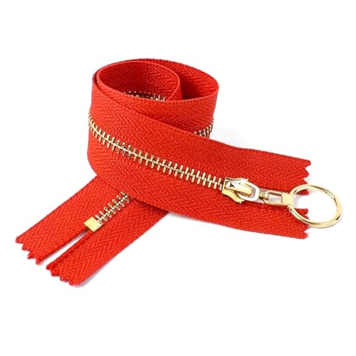 TAMSNDL Reißverschluss 10 Stück 3# Metallreißverschlüsse mit Goldzähnen, O-Ring-Abzieher-Reißverschlüsse (Beige)(Red) von TAMSNDL