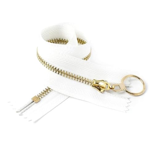 TAMSNDL Reißverschluss 10 Stück 3# Metallreißverschlüsse mit Goldzähnen, O-Ring-Abzieher-Reißverschlüsse (Beige)(White) von TAMSNDL