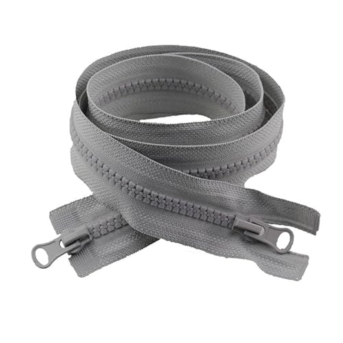 TAMSNDL Reißverschluss 2 Stück 5# Doppelschieber-Reißverschluss aus Kunstharz, offene Reißverschlüsse, Zubehör for Kleidung, Jacken, Nähreparatur (grau, 90 cm) von TAMSNDL
