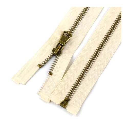 TAMSNDL Reißverschluss 2 Stück 5# Metallreißverschluss mit Bronzezähnen, offener Reißverschluss, for Taschen und Jacken, for Nähen (, 80 cm)(White,40cm) von TAMSNDL