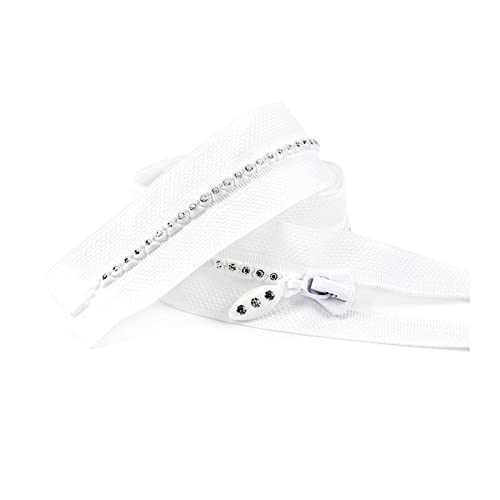 TAMSNDL Reißverschluss 5# Strass-Harz-Reißverschlüsse, offenes Ende, dekorative Reißverschlüsse, Daunenjacke, Tasche, Kleidung, DIY-Nähzubehör (schwarz, 70 cm)(White,50cm) von TAMSNDL