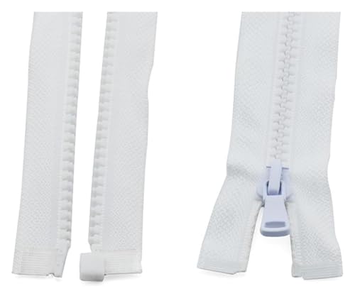 TAMSNDL Reißverschluss Reißverschluss, Doppelschieber-Reißverschluss, Harz, offenes Ende, automatische Verriegelung, Kunststoffkleidung (blau, 70 cm)(White,90CM) von TAMSNDL