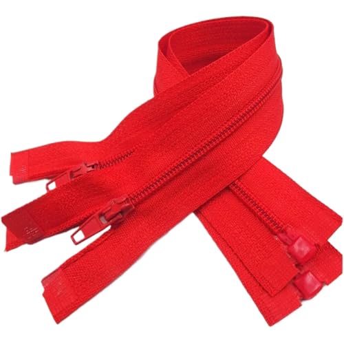 TAMSNDL Reißverschluss Zweiwege-Reißverschluss, 5-teilig, offener Reißverschluss, 20–60 cm, geeignet for den Nähprozess von Kleidungsstücken, offener Reißverschluss (gelb, 40 cm)(Red,50CM) von TAMSNDL