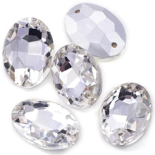 TAMUNI 12~28 Stück 14~30 mm ovale Glas-Strasssteine zum Aufnähen, Pointback-Nähsteine aus Diamantkristallglas für Hochzeitskleid von TAMUNI