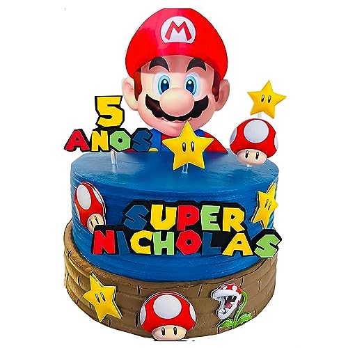 4 Jahre Super Mario Tortendeko Geburtstag, 11 Stück Tortenaufleger Kuchen Dekoration Geburtstag Party Cake Topper für Mädchen Jungen Kinder. (5) von TAMYID