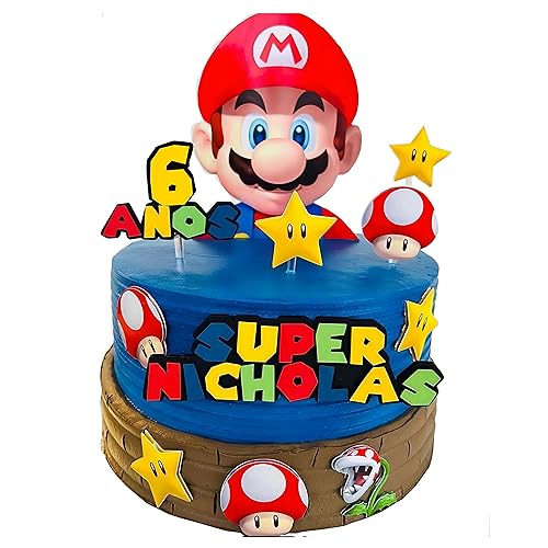4 Jahre Super Mario Tortendeko Geburtstag, 11 Stück Tortenaufleger Kuchen Dekoration Geburtstag Party Cake Topper für Mädchen Jungen Kinder. (6) von TAMYID