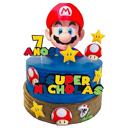 4 Jahre Super Mario Tortendeko Geburtstag, 11 Stück Tortenaufleger Kuchen Dekoration Geburtstag Party Cake Topper für Mädchen Jungen Kinder. (7) von TAMYID
