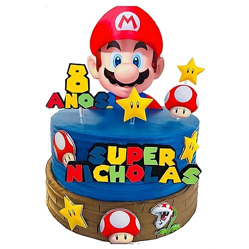 4 Jahre Super Mario Tortendeko Geburtstag, 11 Stück Tortenaufleger Kuchen Dekoration Geburtstag Party Cake Topper für Mädchen Jungen Kinder. (8) von TAMYID
