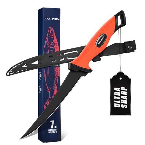 TAN REN Filetiermesser Fisch 16.5CM, Edelstahl Fischmesser mit Anti-Rutsch-Griff, Scharfes Angelmesser, Full Tang Filetiermesser Fleisch profi Messer, Outdoor-Messer für Fisch und Fleisch TAN REN Filetiermesser Fisch 16.5CM, Edelstahl Fischmesser mit Anti-Rutsch-Griff, Scharfes Angelmesser, Full Tang Filetiermesser Fleisch profi Messer, Outdoor-Messer für Fisch und Fleisch von TAN REN