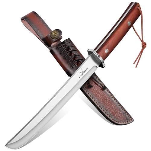 TAN REN Outdoor Messer 20.3 cm, Survival Messer Mit Lederscheide, Scharfes Jagdmesser Feststehende Klinge, D2 Campingmesser, Bushcraft Messer für Camping von TAN REN