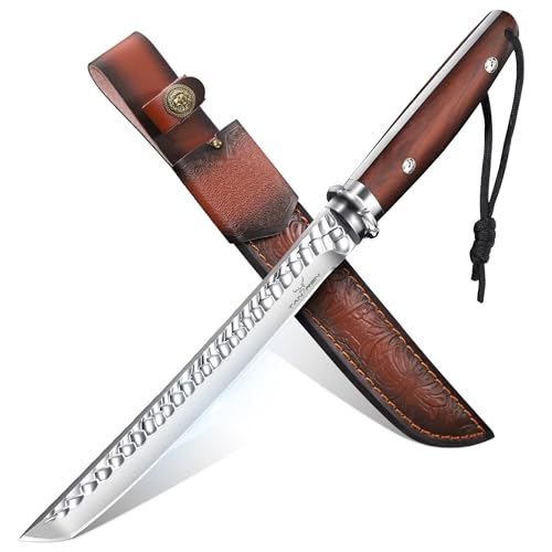TAN REN Outdoor Messer 21 cm, Survival Messer Mit Lederscheide, Scharfes Jagdmesser Feststehende Klinge, D2 Messer Outdoor, Full Tang Holzgriff Gürtelmesser, Bushcraft Messer für Camping TAN REN Outdoor Messer 21 cm, Survival Messer Mit Lederscheide, Scharfes Jagdmesser Feststehende Klinge, D2 Messer Outdoor, Full Tang Holzgriff Gürtelmesser, Bushcraft Messer für Camping von TAN REN
