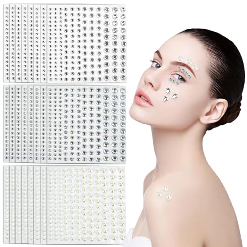 TANUCDER 3960 Stück Glitzersteine, Selbstklebend Klebesteine, Strasssteine zum Basteln, 24 Blätter Schmucksteine zum Dekorieren von Tassen, Laptops, Nägeln, Gesichtern, Taschen (3mm、4mm、5mm、6mm) von TANCUDER