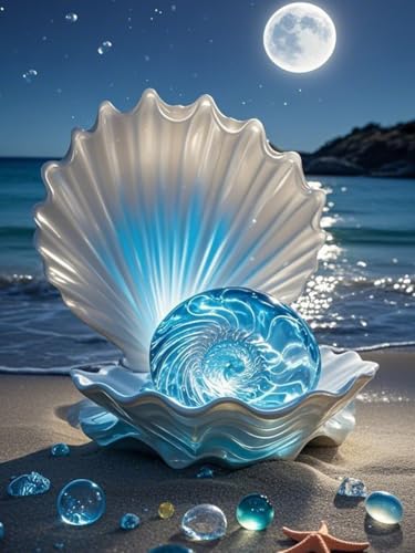TANGBOHU Diamond Painting Blaue Mondnacht am Meer mit Muscheln - 5D Strand Meer Diamant Bild zur Entspannung für Erwachsene, Romantische Geschenk-Idee 30x40cm TANGBOHU Diamond Painting Blaue Mondnacht am Meer mit Muscheln - 5D Strand Meer Diamant Bild zur Entspannung für Erwachsene, Romantische Geschenk-Idee 30x40cm von TANGBOHU
