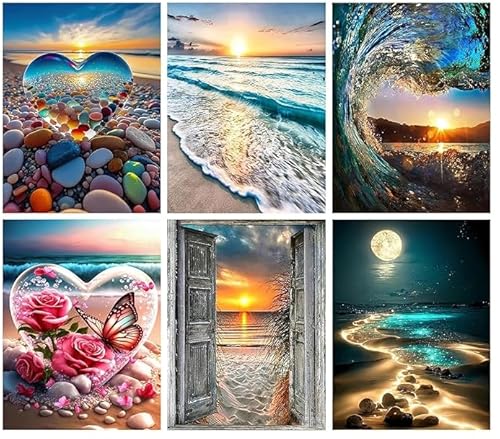 TANGBOHU Diamond Painting Glas Diamant Malerei- 5D Landschaft Malerei Kits, 30x40cm Erwachsene Blumen Diamond-Painting Wohnzimmer Schlafzimmer Wanddeko Geeignet Als Geschenk 6 Stück von TANGBOHU