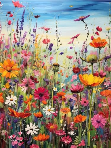 TANGBOHU Diamond Painting Glas Kirschblüte Diamant Malerei- 5D Landschaft Malerei Kits, 30x40cm Erwachsene Blumen Diamond-Painting Wohnzimmer Schlafzimmer Wanddeko Geeignet Als Geschenk (Wildblume) von TANGBOHU