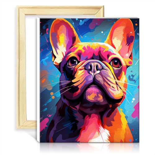 TANGFEIY Digitales Malset „Französische Bulldogge“, DIY-Anfänger, Acryl-Malen nach Zahlen mit 3 Pinseln und Acrylfarben, Kunstbild für die Heimdekoration, DIY-Rahmen (40 x 50 cm) von TANGFEIY