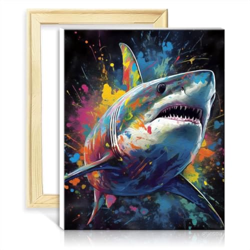 TANGFEIY Hai-Malerei auf Leinwand, DIY-Anfänger-Acryl-Malen nach Zahlen mit 3 Pinseln und Acrylfarben für die Wanddekoration zu Hause, Malerei ohne Rahmen (30 x 40 cm) von TANGFEIY