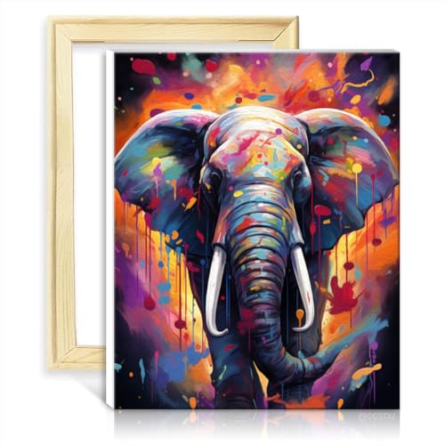 TANGFEIY Malen nach Zahlen, Elefant, Ölgemälde-Set zum Selbermachen auf Leinwand mit Pinseln und Acrylpigmenten, Kunst, Malen nach Zahlen für Erwachsene, ohne Rahmen (30 x 40 cm) von TANGFEIY