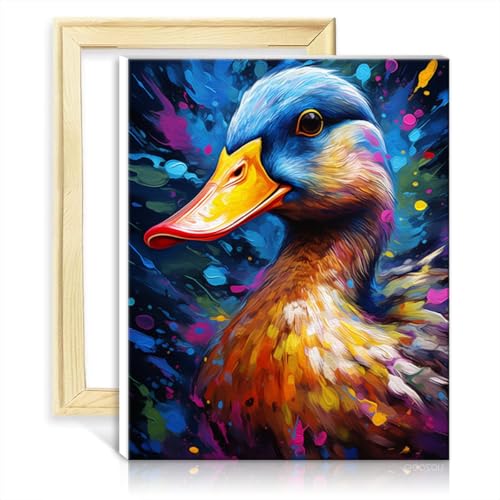 TANGFEIY Malen nach Zahlen, Ente, für Kinder und Erwachsene, Malen mit Pinseln, Acrylpigment, digitale Malerei, Kunst, Malen nach Zahlen für Erwachsene, ohne Rahmen (60 x 75 cm) von TANGFEIY