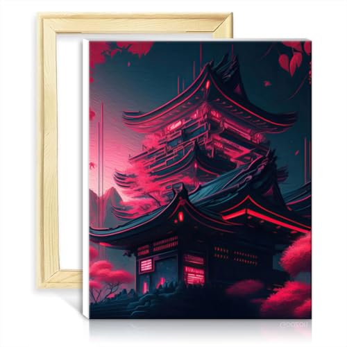 TANGFEIY Malen nach Zahlen, Japanischer Tempel, Malen nach Zahlen für Erwachsene, mit Pinseln und Acrylpigment auf Bildern für die Wanddekoration zu Hause, ohne Rahmen (40 x 50 cm) von TANGFEIY
