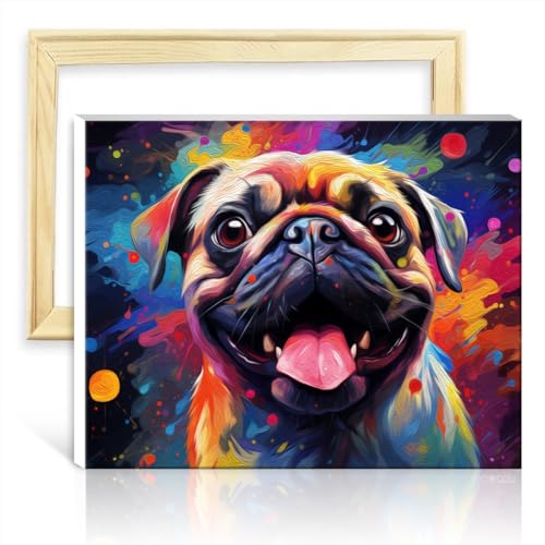 TANGFEIY Malen nach Zahlen, Mops, Ölgemälde, DIY, digitales Kunstwerk mit Pinseln und Acrylpigment, Heimdekoration, Gemälde, Geschenk, DIY-Rahmen (30 x 40 cm) von TANGFEIY