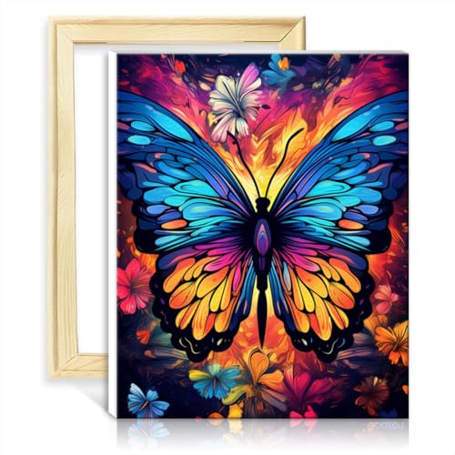 TANGFEIY Malen nach Zahlen, Schmetterling, DIY, Malen nach Zahlen, Erwachsene, Anfänger, mit Pinseln und Acrylpigmenten auf Leinwand, Wandkunst, lebendiger DIY-Rahmen (30 x 40 cm) von TANGFEIY