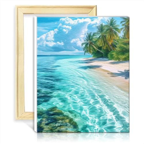 TANGFEIY Malen nach Zahlen, Strand auf den Malediven, DIY-Malen nach Zahlen mit Pinseln und Acrylpigmentbildern für die Wanddekoration zu Hause, DIY-Rahmen (40 x 50 cm) von TANGFEIY