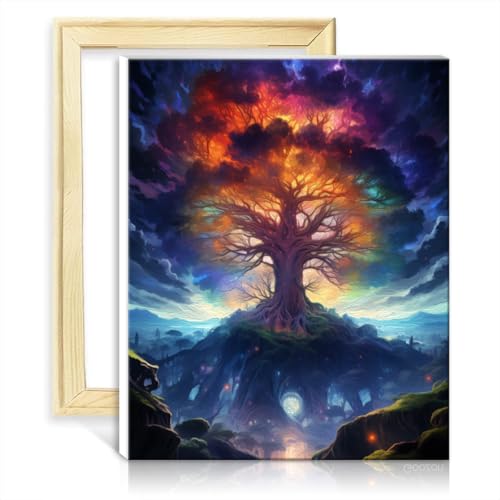 TANGFEIY Malen nach Zahlen, Weltenbaum, Aquarell-Ölgemälde-Set für Erwachsene und Anfänger mit Pinseln und Acrylpigmenten auf einem DIY-Rahmen für Kunst-Ölgemälde (40 x 50 cm) von TANGFEIY