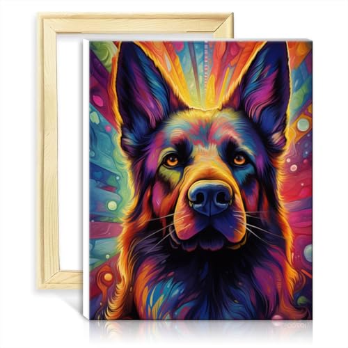 TANGFEIY Malen-nach-Zahlen-Pinsel-Set, Deutscher Schäferhund, Malen nach Zahlen für Erwachsene mit Pinseln und Acrylpigmenten, Kunstbild für die Heimdekoration, ohne Rahmen (50 x 65 cm) von TANGFEIY