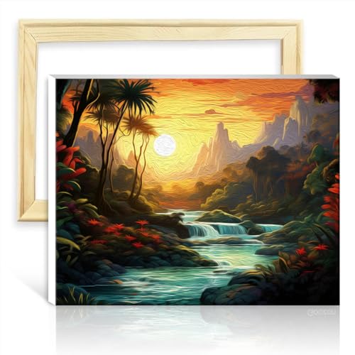 TANGFEIY Malen nach Zahlen-Set, Amazonas-Regenwald ausmalen, auf Leinwand, Gemälde für Erwachsene mit Pinseln und Acrylfarbe für Eltern-Kind-Zeit, mit Rahmen (40 x 50 cm) von TANGFEIY