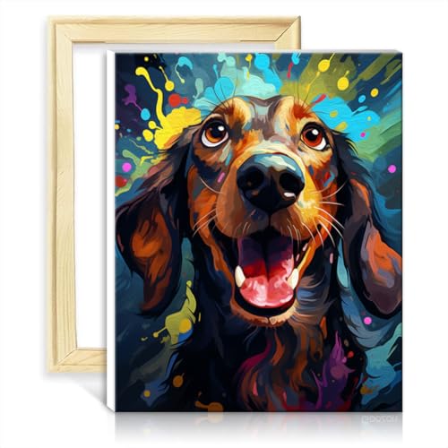 TANGFEIY Malen-nach-Zahlen-Set, Dackel, Ölgemälde zum Selbermachen, mit Pinseln und Acrylpigmenten auf Leinwand, Gemälde für Erwachsene, Kunsthandwerksprojekt, DIY-Rahmen (40 x 50 cm) von TANGFEIY