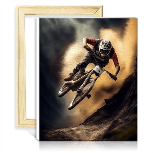 TANGFEIY Malen nach Zahlen-Set, Mountainbike-Downhill, auf Leinwand, Gemälde für Erwachsene und Anfänger, mit 3 Pinseln und Acrylfarben, Kunst-Ölgemälde mit Rahmen (40 x 50 cm) von TANGFEIY
