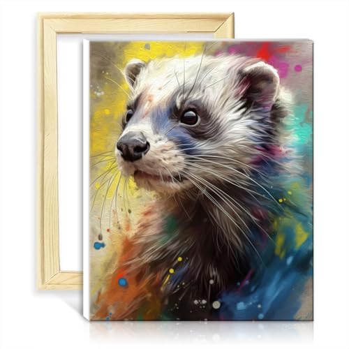 TANGFEIY Malen nach Zahlen-Sets, Frettchen-Malset für Erwachsene mit Pinseln und Acrylpigmenten auf Leinwand, Kunstwerk für die Heimdekoration, ohne Rahmen (30 x 40 cm) von TANGFEIY