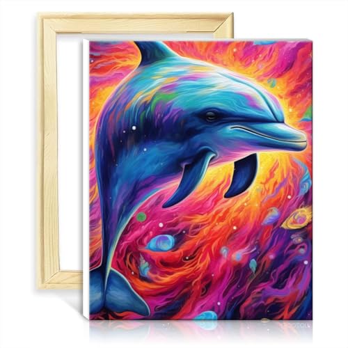 TANGFEIY Malen nach Zahlen auf Leinwand, Delphin, DIY, Malen nach Zahlen, Erwachsene, Anfänger, Acrylzahl mit Pinseln, Heimdekoration, Malerei, Geschenk, DIY-Rahmen (30 x 40 cm) von TANGFEIY