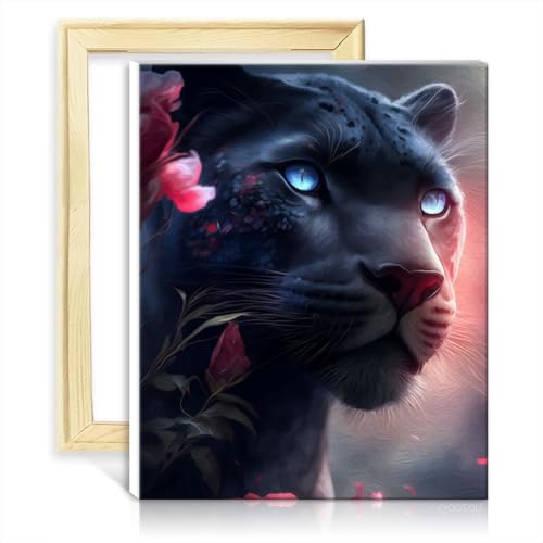 TANGFEIY Malen nach Zahlen auf Leinwand, Der Pinke Schwarze Panther, Malen nach Zahlen für Erwachsene, mit Pinseln und Acrylpigment auf Leinwand für die Heimdekoration, ohne Rahmen (30 x 40 cm) von TANGFEIY