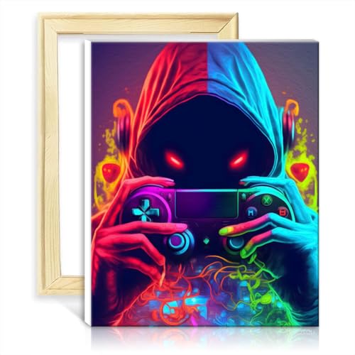 TANGFEIY Malen nach Zahlen auf Leinwand, Gamer, DIY-Malen nach Zahlen mit Pinseln und Acrylpigmenten auf Leinwand, Kunstwerk für die Heimdekoration, mit Rahmen (30 x 40 cm) von TANGFEIY